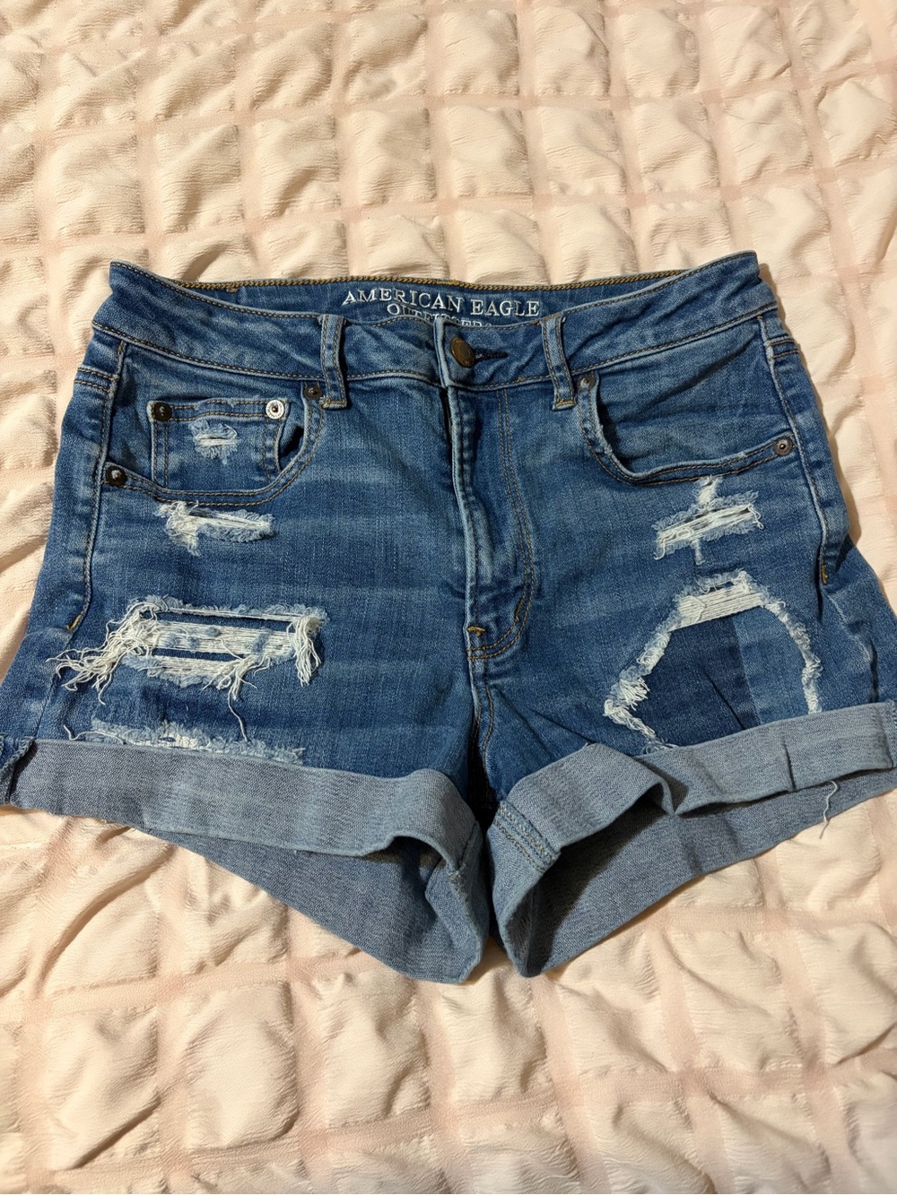 American Eagle Outfitters Washed Blue Ripped Denim Shorts